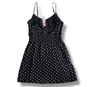 Elle Sz. M Black White Polka Dot Ruffle Smock Waist Must Have Mini Dress EL22905